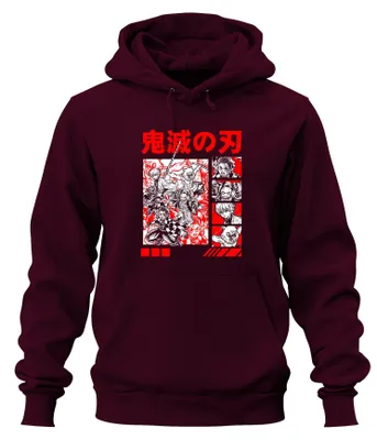 Immagine prodotto di Felpa con cappuccio unisex Kimetsu no Yaiba Demon Slayer Tanjiro Nezuko Inosuke Zenitsu, Borgogna, 3XL