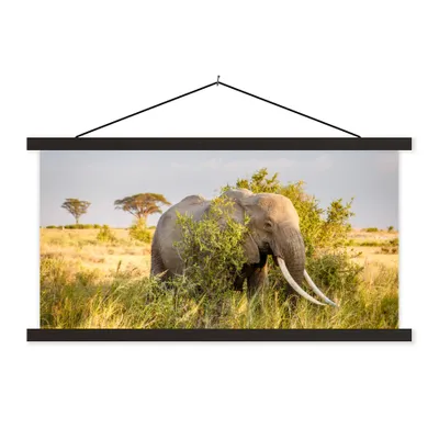 Produktbild von MuchoWow® Textilposter Elefant - Tiere - Gras - Grün - Berg 60x30 cm mit schwarzem Rahmen - Textilien