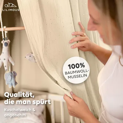 Produktbild von Baldachin Creme mit Goldapplikation - Betthimmel für Kinderzimmer