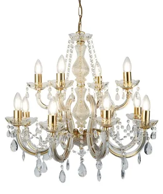Produktbild von Marie Therese Klassischer Kronleuchter Stahl Gold Transparentes Glas 12 Lichter E14
