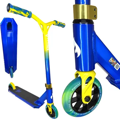 Produktbild von Chilli Pro Jumpstart S Stunt-Scooter H=71cm transparent Blau / Gelb