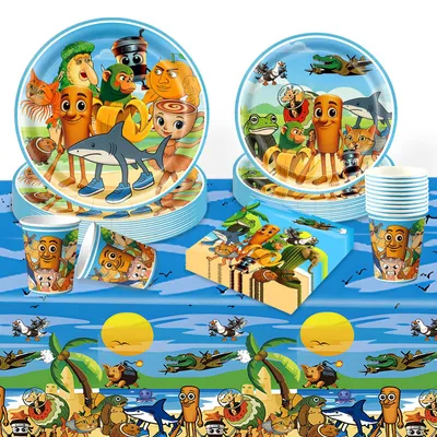 Productafbeelding van Partydecoratieset voor 10 personen - 52-delig met borden, bekers en servetten