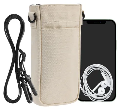 Produktbild von kwmobile Handytasche für Smartphones XXL - 7" - Canvas Handy Hülle mit Band - Handy Tasche mit Handykette 16,5 x 10 cm Innenmaße - Creme