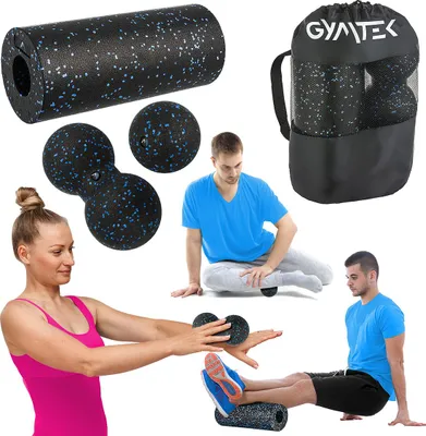 Produktbild von Gymtek® Massageset Yogaset Faszien Set - 2x Faszienball, 1x Faszienrolle - Massagegerät für Rückenmassage, Ganzkörper Massage, Yoga, Pilates, Workout