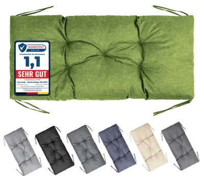 Image de Coussin de banc Garronda, 100x50 cm, environ 10 cm d'épaisseur, pour l'extérieur, idéal pour bancs de jardin et balançoires hollywoodiennes. Coussin d'assise pour banc, résistant à l'eau et aux UV, avec attaches. Couleur : vert. Modèle : GD-0219