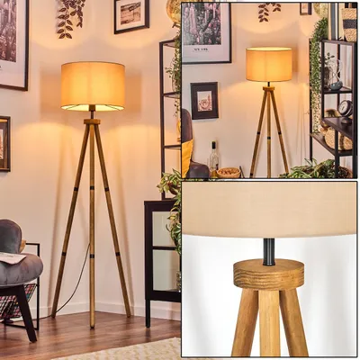 Produktbild von Tubione Stehlampe aus Holz/Metall mit Schirm aus Stoff (Ø 38 cm)
