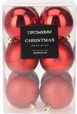 Zdjęcie produktu dla Zestaw 12 świątecznych ozdób na choinkę, średnica 6 cm – czerwone, H&L