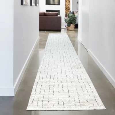 Immagine prodotto di Tappeto per il soggiorno e la camera da letto - motivo a righe grigie e crema dimensioni - 80 x 300 cm
