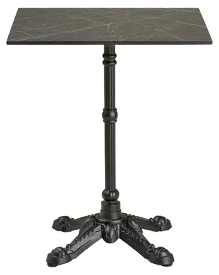 Image de Table de bistrot en fonte effet marbre gris foncé avec base ornementale noire
