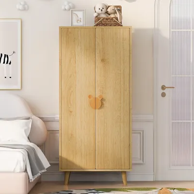 Obrázek produktu pro Šatní skříň Flieks se dvěma dveřmi, komoda, šatní skříň 70x55x170 cm, v přírodním provedení