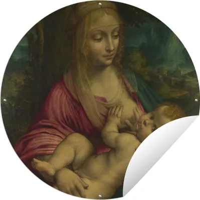 Produktbild von MuchoWow® Gartenposter Outdoor-Poster Rund Die Jungfrau mit dem Kind - Leonardo da Vinci Ø 150 cm Gartendeko Rundes Poster draußen