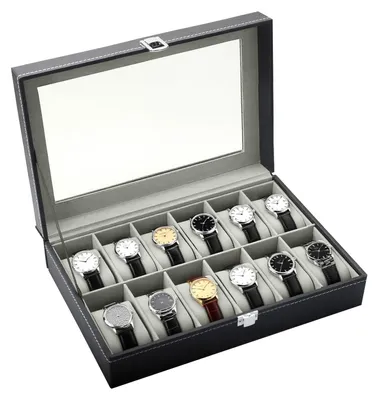 Produktbild von Uhrenbox mit 12 Fächern und Acrylglasdeckel für Schmuck