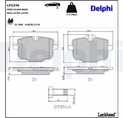 Produktbild von DELPHI Bremsbeläge Satz Hinten Bremsklötze für BMW 5 Touring (F11) LP2246