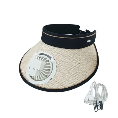 Produktbild von Fächerhut mit breiter Krempe, Stirnband-Design, Herren/Damen, faltbarer Sonnenhut, wiederaufladbar, um 360 Grad drehbar, Ventilator, leerer Zylinder, Einheitsgröße, Beige