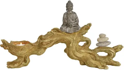 Produktbild von Dekofigur Buddha auf Baumstamm 37 cm Polyresin Feng Shui Figur Skulptur