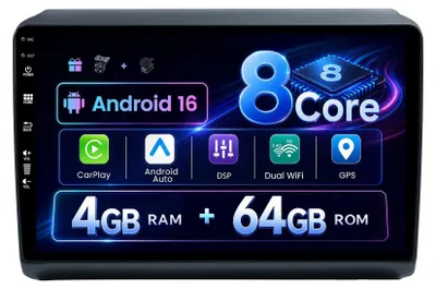 Productafbeelding van Autoradio 2 Din 9 Inch | Android 16 GPS Navigatie | CarPlay Android Auto DAB 4G WiFi Bluetooth voor Fiat Ducato/Peugeot Boxer/Citroen Jumper
