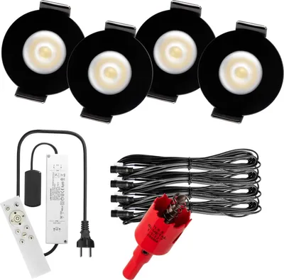 Produktbild von S-Polylight PREMIUM Mini LED- Einbauspots Kaltweiß 6.000K, Smart, Smarthome, App, Alexa, DIMMBAR, IP65, FUNK 3W LED Einbaustrahler Terrassenüberdachung, Terrassenbeleuchtung, Bad, Sauna, LED Spots mit Fernbedienung (SCHWARZ, 4x SMARTHOME LED-SET)