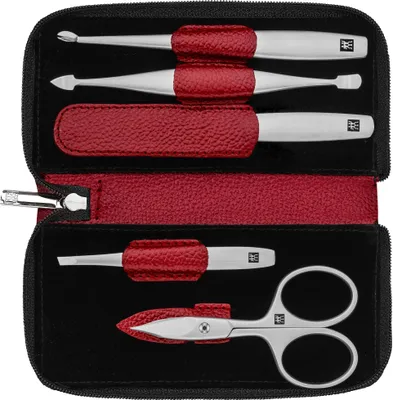 Productafbeelding van Manicure-set, lederen etui, 5-delig, Twinox Zwilling, rood