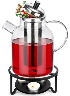 Produktbild von Vilde | Teekanne mit Sieb 1,5 L - Glaskanne mit Stövchen - Schwarz