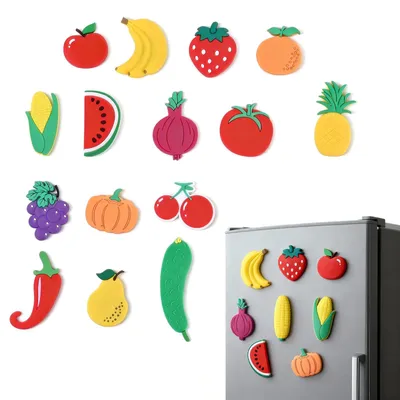 15 bunte Obst- und Gemüse-Magnete für Kühlschrank & Tafel