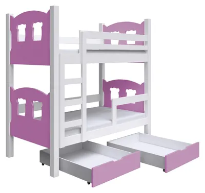 Produktbild von Masseno Etagenbett LEONE 80x180 cm mit Schublade, Rausfallschutz, Kinderbett mit Leiter für Mädchen und Jungs, Stockbett, Weiß