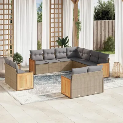 Produktbild von Design 11-tlg. Garten-Sofagarnitur mit Kissen Beige Poly Rattan, Gartenmöbel-Sets 2024 Neu