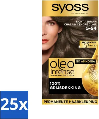Immagine prodotto di SYOSS - Oleo Intense 5-54 Castano Cenere Chiaro - Tintura per capelli - Senza ammoniaca - Copertura grigia - Colore a lunga durata - Confezione risparmio - 25 pezzi
