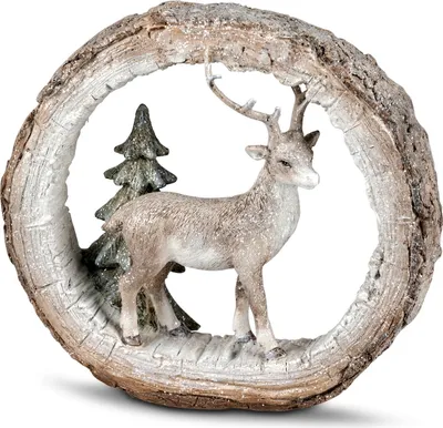 Produktbild von Deko Hirsch in Baumscheibe Tanne Elch Rentier Kuh Reh Rehkitz Figur Skulptur