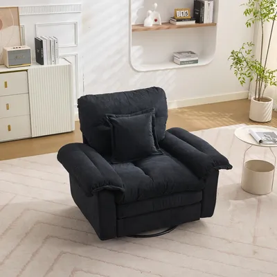 Zdjęcie produktu dla Fotel obrotowy z tkaniny szenilowej, czarny, 360°, oversize