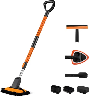 Produktbild von GOPLUS 10-teiliges Auto Reinigungsset, Autowaschset mit Bürsten, Teleskopgriff, Polierschwamm, kratzfreie Aufsätze für Fahrzeuge, Motorräder, Räder