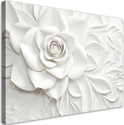 Produktbild von Leinwandbild Weiße 3D-Rosenblüte in voller Blüte 120x80 Feeby Gold bild für die wand bereit zum aufhängen