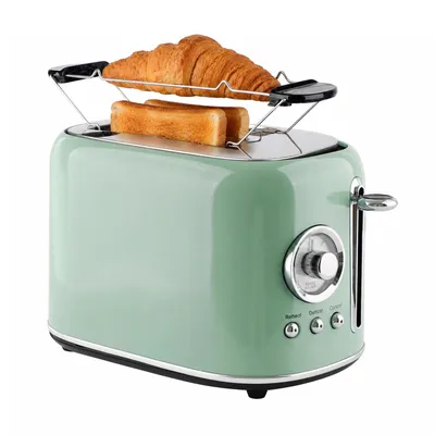 Image de Grille-pain rétro Emerio – 800 W – 2 fentes – Support viennoiseries – 7 niveaux de brunissage – Tiroir ramasse-miettes – TO-133281 – Vert