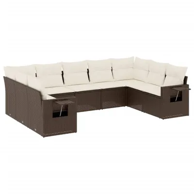 Produktbild von vidaXL 9-tlg. Garten-Sofagarnitur mit Kissen Braun Poly Rattan