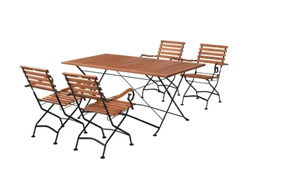 Produktbild von Merxx Gartenmöbel Set Schlossgarten 5tlg., 4 Klappsessel, Klapptisch 160 x 90 cm - Flachstahl mit Eukalyptus