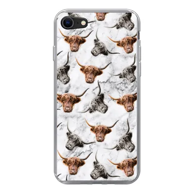 Produktbild von MuchoWow® Handyhülle Schutzhülle Hülle für iPhone 8 Schottischer Highlander - Kuh - Marmor Silikon Softcase Handy Hülle - Schutzhaube