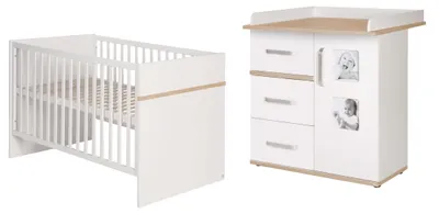 Produktbild von roba Kindermöbelset 'Pia', 2-teilig, Baby-/Kinderbett 70x140cm, Wickelkommode mit Wickelansatz, weiß