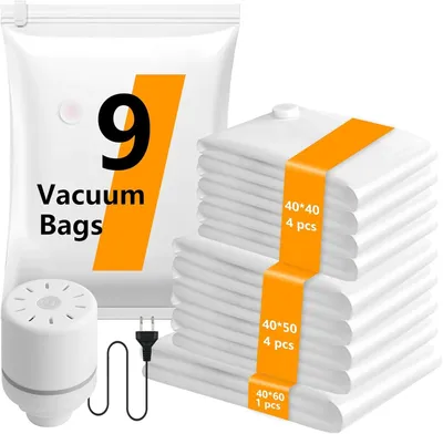 Vakuumbeutel 9er-Pack mit elektrischer Pumpe, 40×40–60 cm