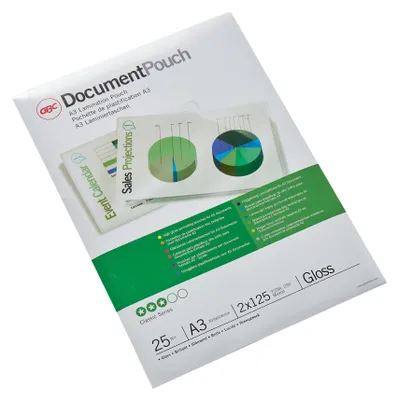 Produktbild von GBC Laminiertaschen f. Dokumente A3 2x125 Micron glänzend (25), Glänzend, Transparent, A3, 25 Stück(e), 338 mm, 467 mm