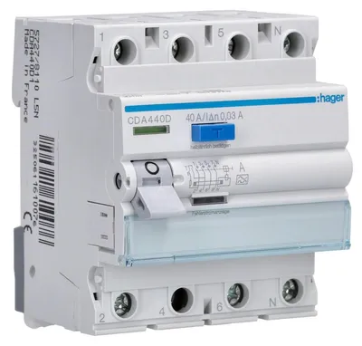 Image de Disjoncteur différentiel 4 pôles, 40A, Type A, 30mA, 6kA