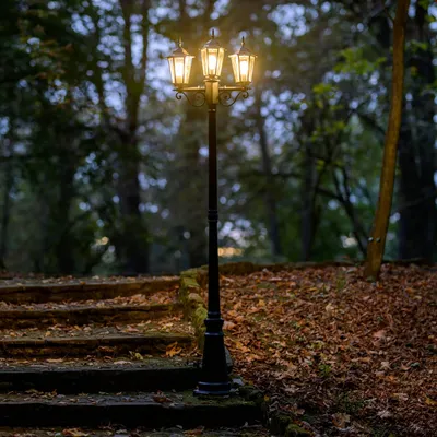 Produktbild von LUMILED Kandelaber 3-armige Vintage Laterne Wegeleuchte 230V 2,09m Höhenverstellbar, Schwarz, Aluminium Glas 3x Fassung E27 IP44 Garten