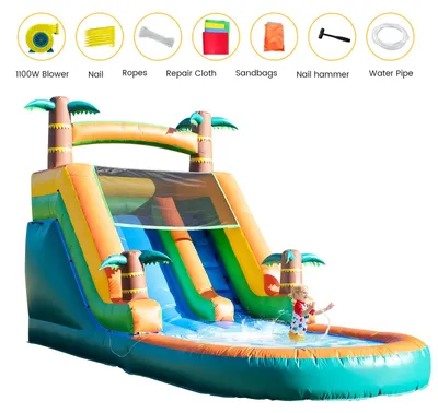 Produktbild von Aufblasbare Wasserrutsche - Modell King50 - 6,4 x 2,74 x 3,66 m - PVC - Gewerblich - Mit Pool - Mit Gebläse