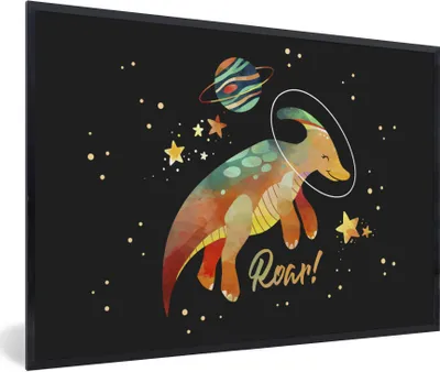 Produktbild von MuchoWow® Gerahmtes Poster Zitate - 'Brüllen' - Dinosaurier - Sprichwörter - Kinder - Jungen - Mädchen - Kinder 90x60 cm - Poster mit Schwarzem Bilderrahmen Wandposter Rahmen Foto Bilder - Fotorahmen - Foto-Plakat