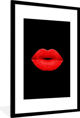 Produktbild von MuchoWow® MuchoWow® Gerahmtes Poster Lippen - Rot - Schwarz 60x90 cm - Poster mit zchwarzem Bilderrahmen - Dekoration - Wandposter Wohnzimmer - Hochwertig