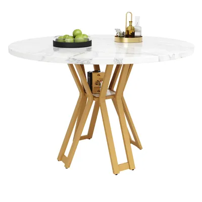 Produktbild von Flieks runder Esstisch, leichter und r Küchentisch, Rundtisch für Esszimmer Wohnzimmer, weiß+golden