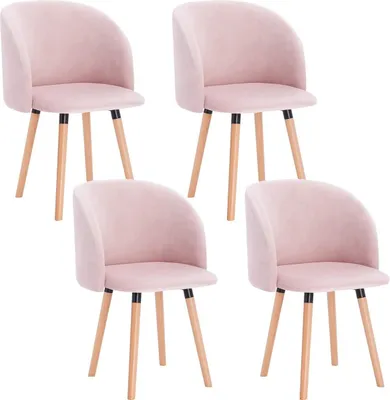 Image de Happyment Chaise de salle à manger - Set de 4 - Velours rose - Avec accoudoirs - Chaise de salle à manger et de réunion - Hauteur de citron 47cm