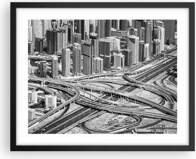 Produktbild von Gerahmtes Poster - Schwarzer Rahmen - Stadt Wolkenkratzer Autobahn - 50x40 cm - Wand Bild - Wanddeko - Wandbilder - Kunstposter - Wandposter - Bilderrahmen - Bilder - Kunstdruck - P2BAA50x40-5065