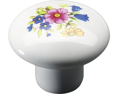 Produktbild von Hettich Möbelknopf Keramik weiß mit floralem Muster Ø 35,0 mm - 1 Stück