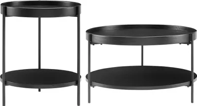 Produktbild von SalesFever Couchtisch 2er-Set | rund | je 2 Ablageflächen | MDF mit Eschenholzfurnier | B 69/44 x T 69/44 x H 39/49 cm | Schwarz