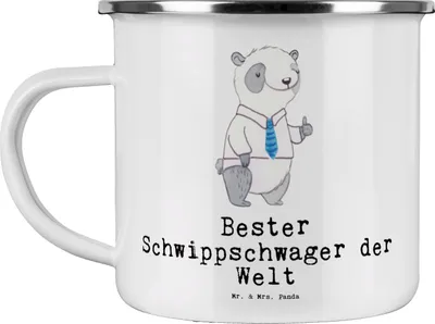 Produktbild von Mr. & Mrs. Panda Teetasse Panda Bester Schwippschwager der Welt - Weiß - Geschenk, Verwandtschaft, Haferl, Schwipschwager, Kaffeepott, Emaille Tasse, Campingbecher, Pott