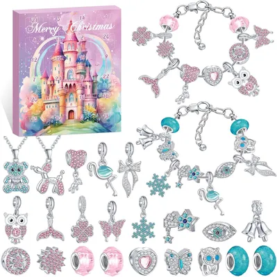 Produktbild von Adventskalender Weihnachtskalender Schmuck Armband Halsketten, 24 Füllung Adventskalender Schmuck Basteln Mädchen, Weihnachten Geschenke für Kinder